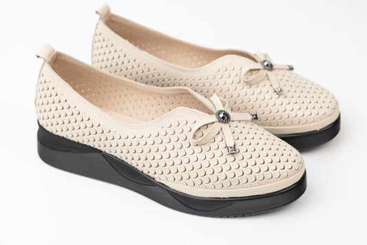 Women's perforated genuine leather shoes LSD 251 Beige