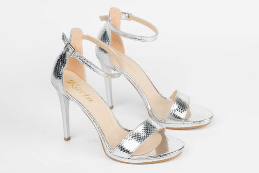 Women's eco-leather sandals KARIN 6300 silver honeycomb