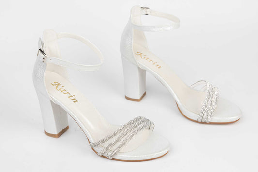 Bridal sandals made of eco leather KARIN 6590-21 white croco satin