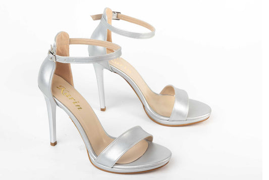 Elegant women's sandals made of eco-leather KARIN 6300 silver box