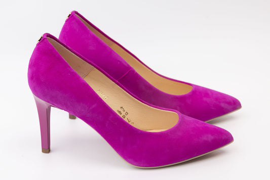 Elegant women's shoes made of genuine leather SALA 1816 Fuchsia velour
