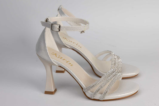 Women's eco leather sandals KARIN 503 White croco satin