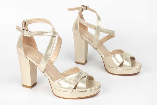 Elegant women's sandals made of eco-leather KARIN 6292 gold croco satin