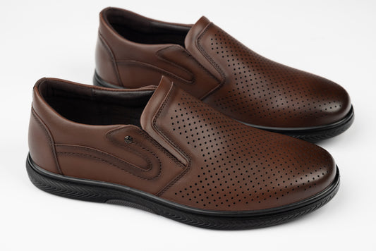 Men's genuine leather shoes JOHAN 405-18 Brown perf