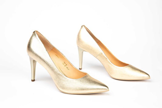 Elegant women's shoes made of genuine leather SALA 1816 crystal gold