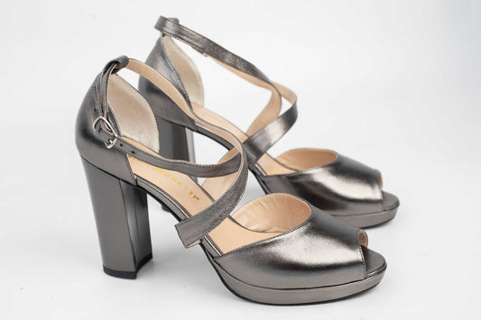 Women's genuine leather sandals NINA OCHINNI 627 Nickel