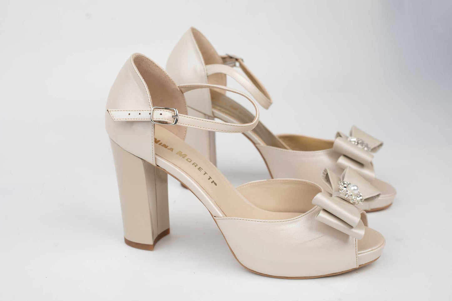 Sandale mireasa piele naturala NINA OCHINNI 304-1 Bej sidef (accesoriu)
