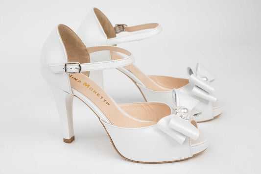 NINA OCHINNI 2305 Pearl white genuine leather bridal sandals