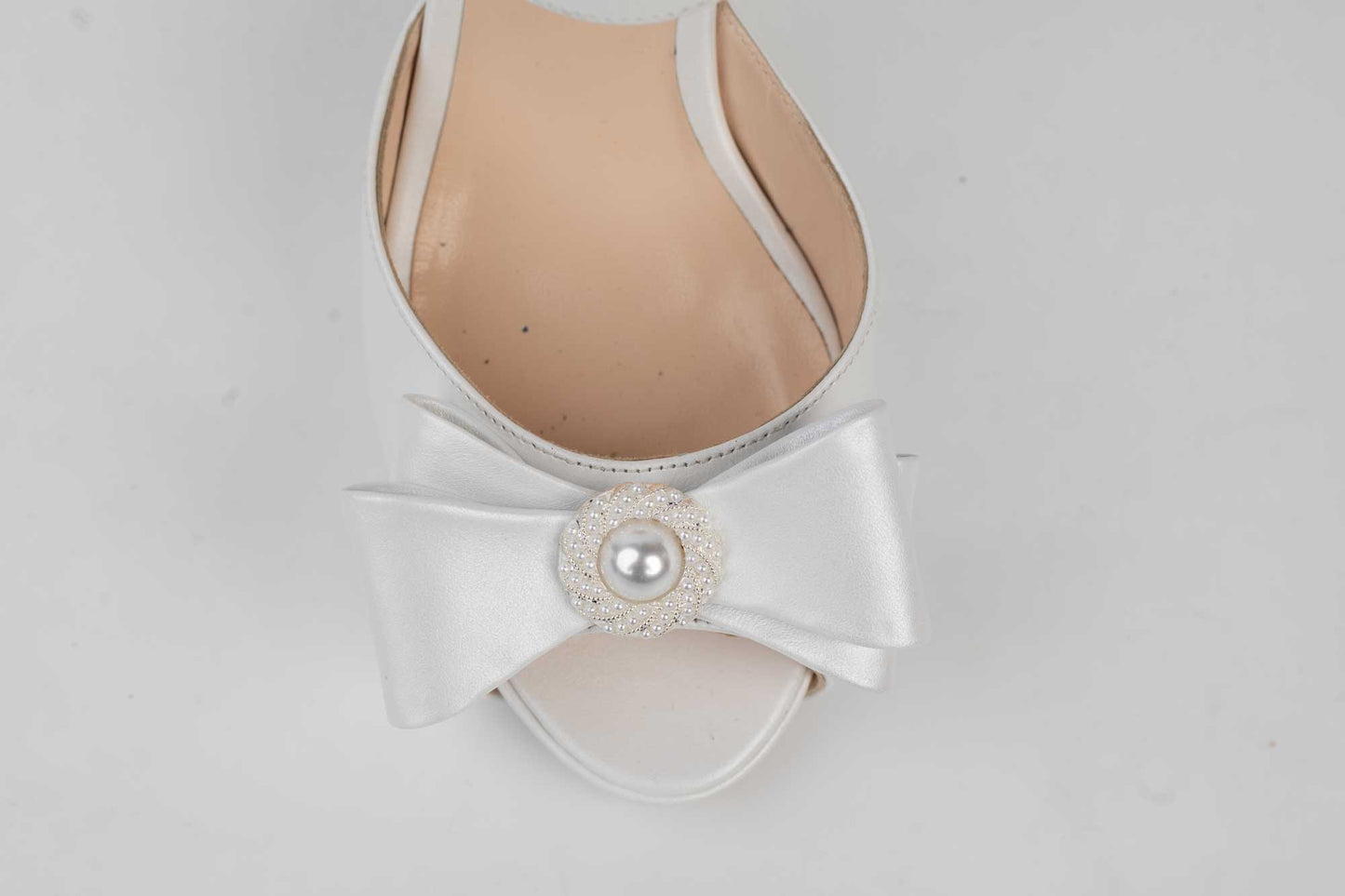 NINA OCHINNI 2305 Pearl white genuine leather bridal sandals
