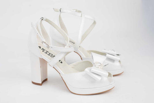 ANTONIO 1954 natural leather bridal sandals, white with pearls