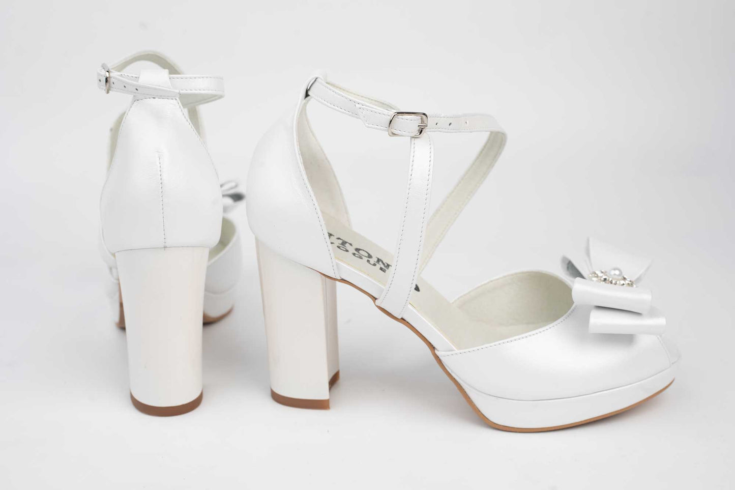 Sandale mireasa piele naturala ANTONIO 1954 Alb accesorizat cristale