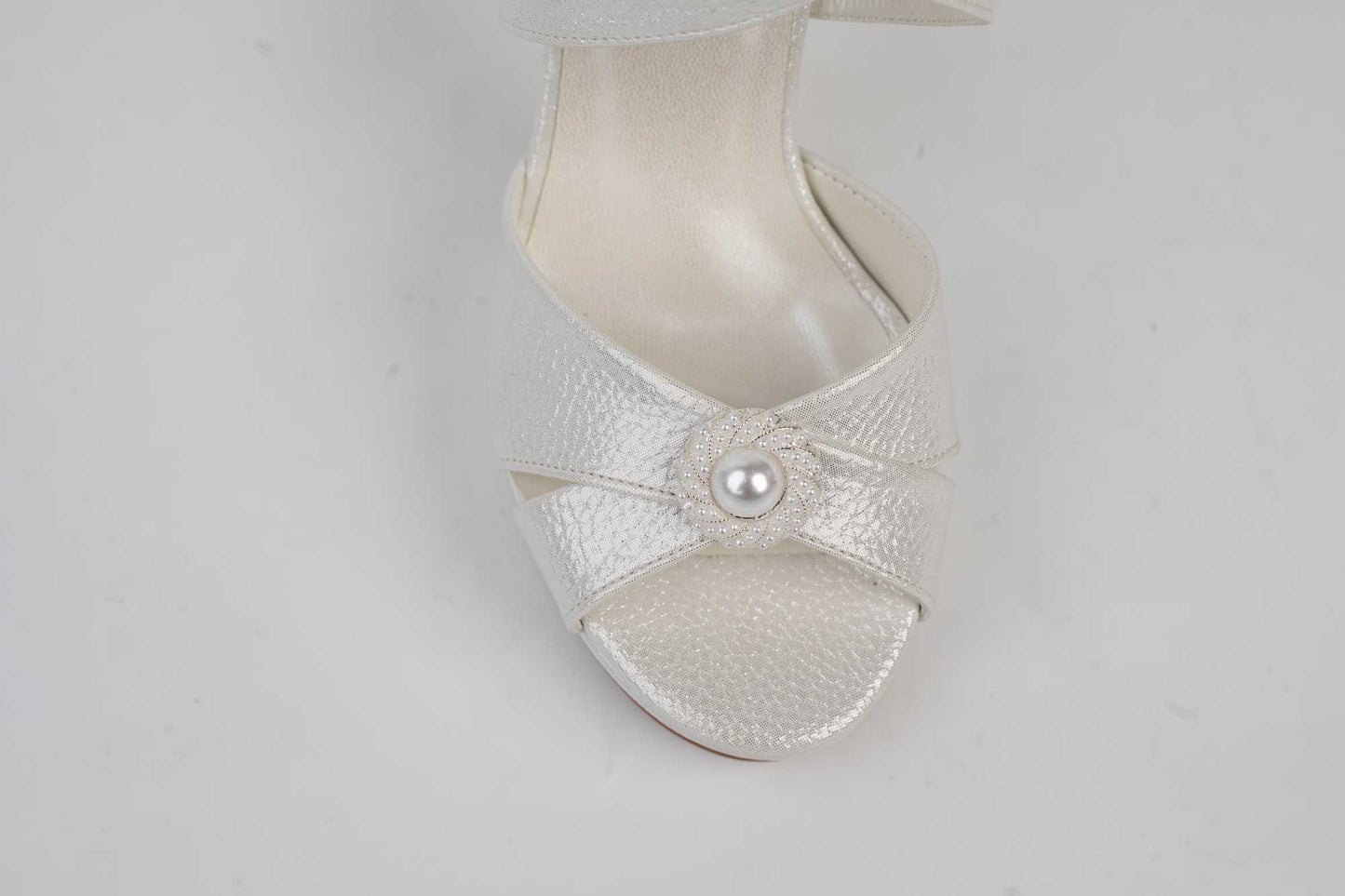 Bridal sandals ecological leather KARIN 6292 White croco satin accessory