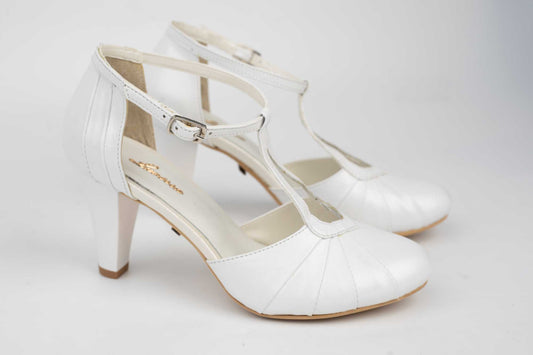 LARISA Coco genuine leather bridal shoes Pearl white