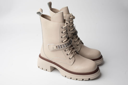 Women's boots made of genuine leather ANNA VIOTI 37071 beige box