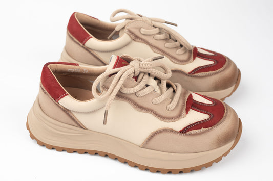 Adidași damă piele naturală FRANCO GERERDO 572305 Crem Roșu