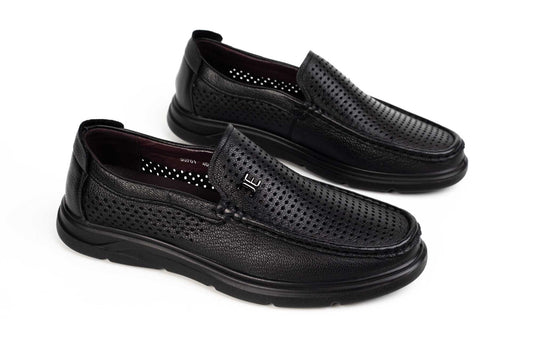 Men's genuine leather shoes MELS 93701 Black perforated