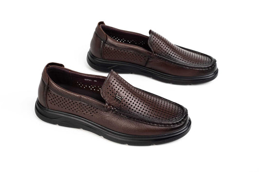 Men's genuine leather shoes MELS 93701 Brown perforated