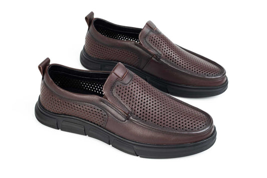 Men's genuine leather shoes MELS 2526 Brown perforated