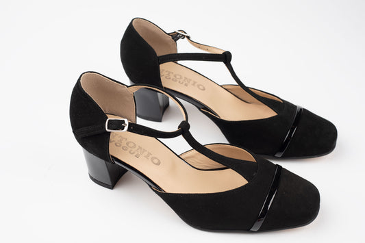 Pantofi damă piele naturală Antonio 7337 Negru velur complet