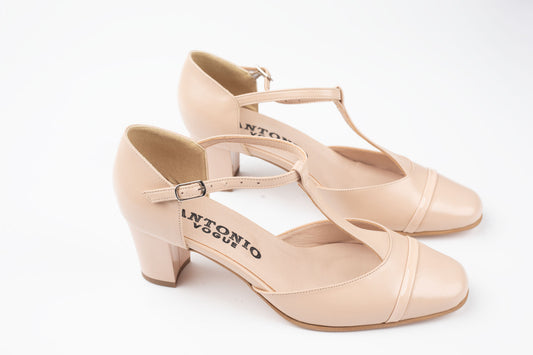 Pantofi damă piele naturală Antonio 7337 Crem+ lac