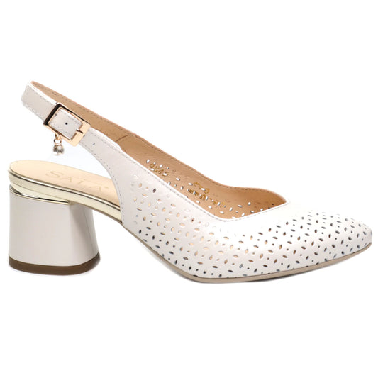 Elegant women's cut-out shoes made of genuine leather SALA 9842 White perforated