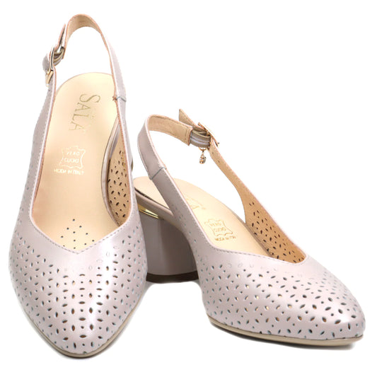 Elegant cut-out women's shoes made of genuine leather SALA 9842 Perforated beige