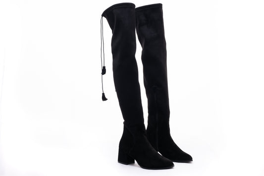 Elegant women's boots made of genuine leather FASCINO 1828 black velour