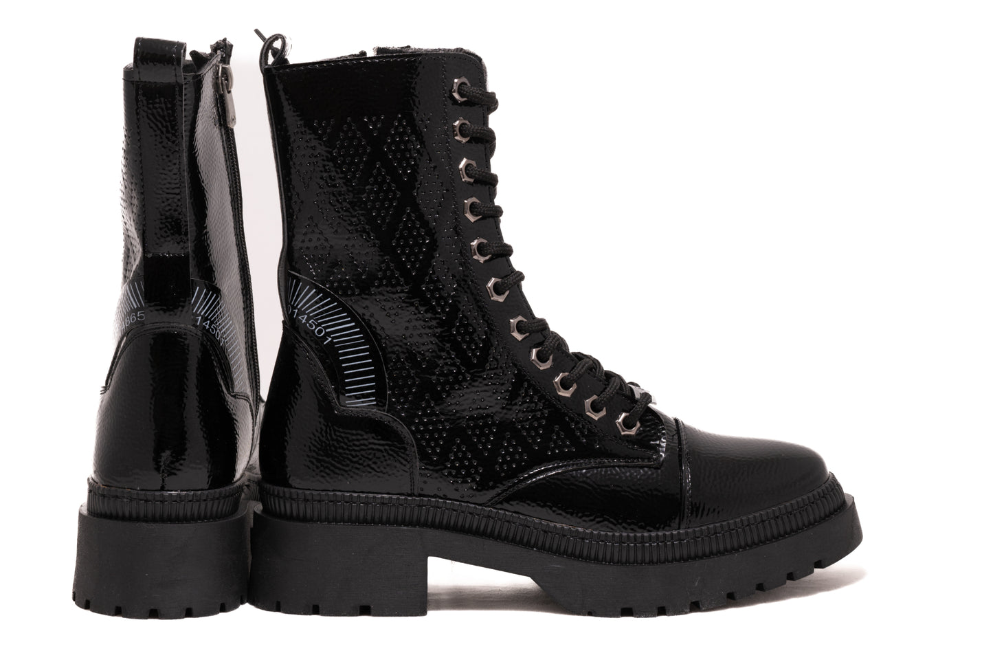 Women's casual boots made of eco-leather LONDON 9090-19 black patent