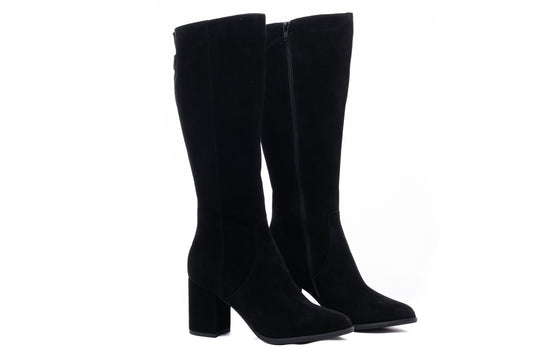 Elegant women's boots made of genuine leather SALA 9366 black velour