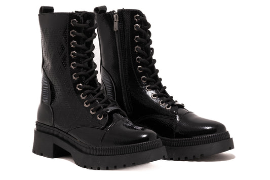 Women's casual boots made of eco-leather LONDON 9090-19 black patent