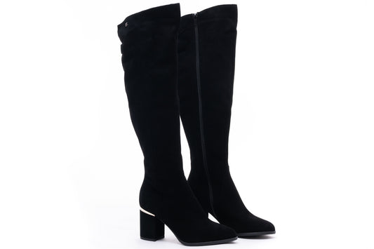 Elegant women's boots made of genuine leather SALA 9876 black velour