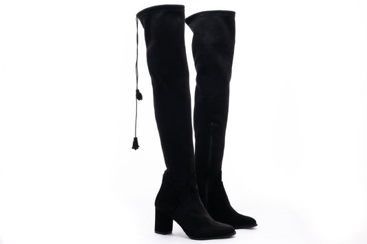 Elegant women's boots, natural leather 1831, black velour