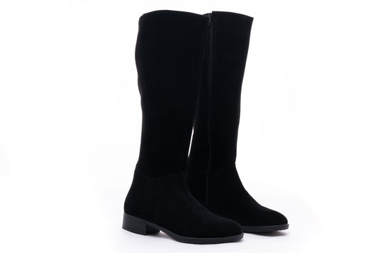 Elegant women's boots made of genuine leather FASCINO 1823 black velour