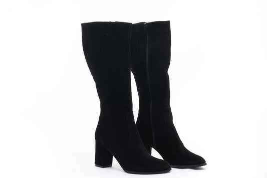 Elegant women's boots, genuine leather 1834, black velour