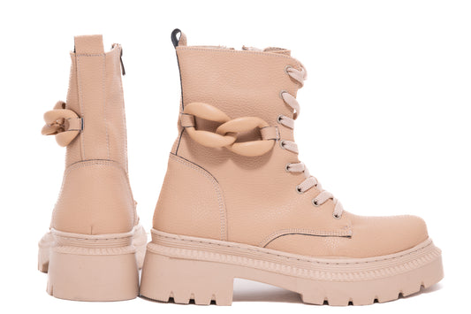 Women's casual boots made of eco-leather LONDON 7005-14 beige