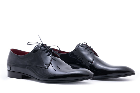 Elegant men's shoes, genuine leather, 8498, black patent leather