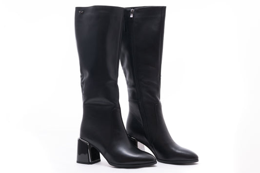 Elegant women's boots, natural leather 7123, black