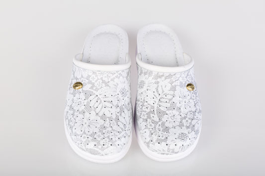 Women's genuine leather clogs DACO 10 white gray