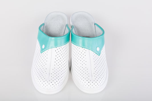 Women's genuine leather clogs DACO 591 white green