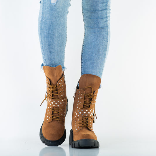 Women's casual boots, eco-leather 280, brown velour