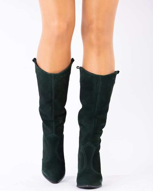 Women's casual boots made of genuine leather LARISA Vegas green velour