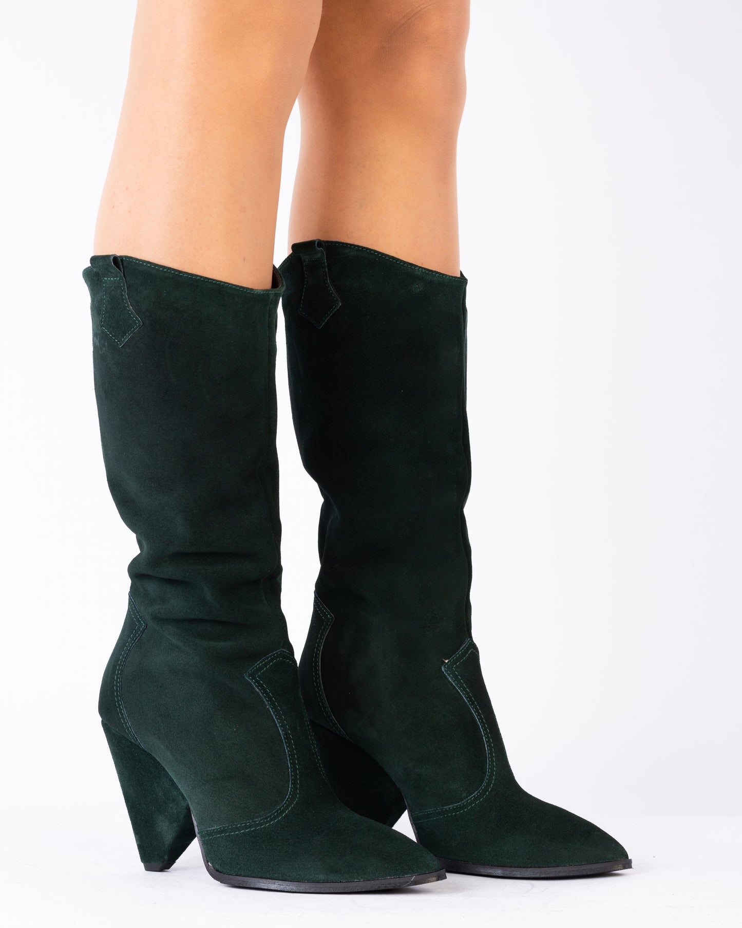 Women's casual boots made of genuine leather LARISA Vegas green velour