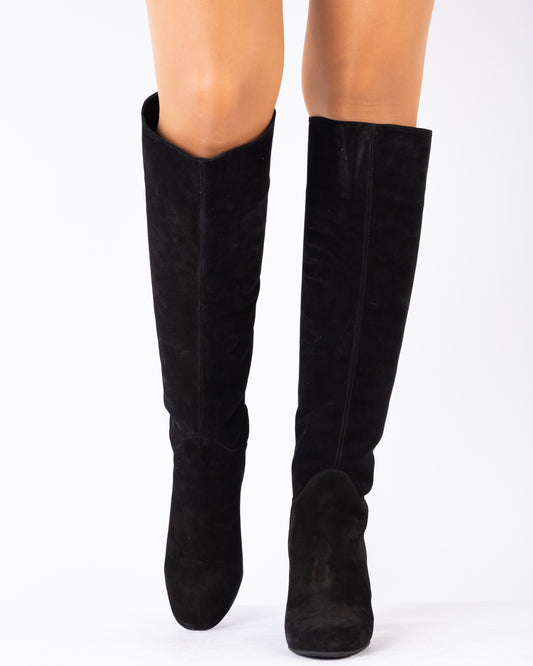 Elegant women's boots made of genuine leather SAVANA 92-5 black velour