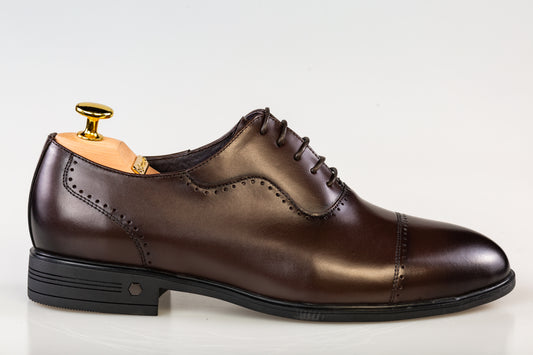 Men's elegant shoes made of genuine leather ELDEMAS 066-023 cofe