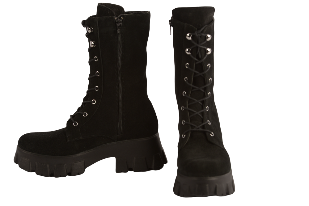 Women's casual boots made of genuine leather PERLA 1313 black velour