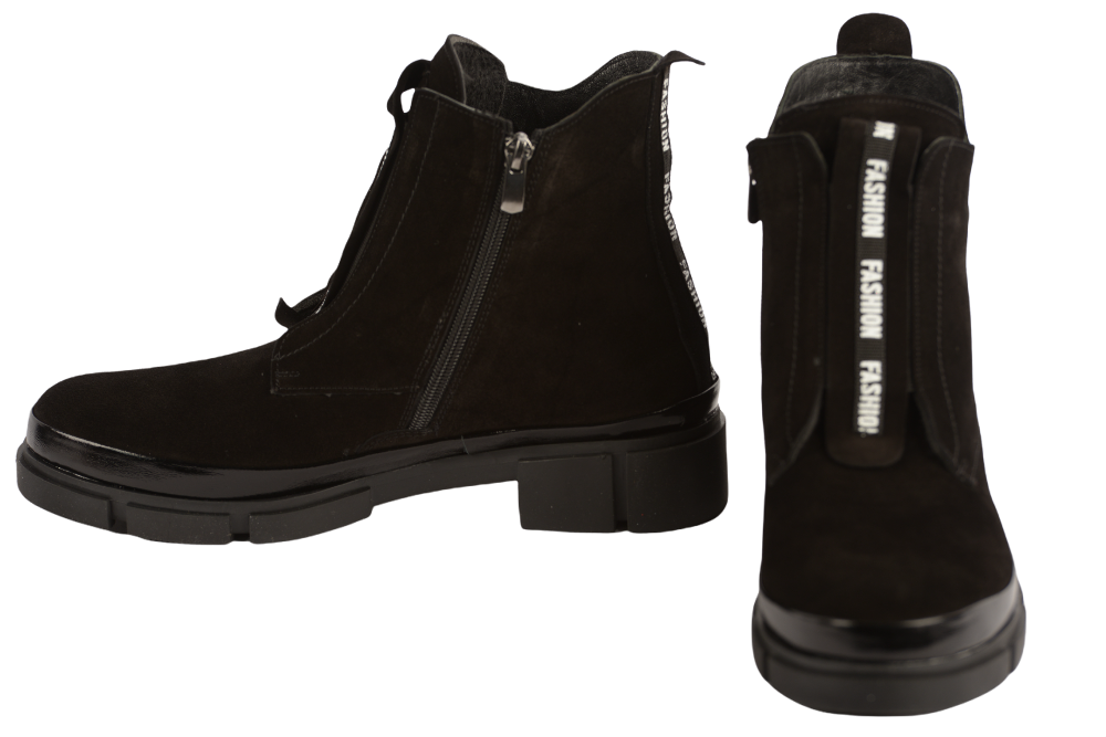 Women's casual boots, genuine leather, JOHAN 250, black velour