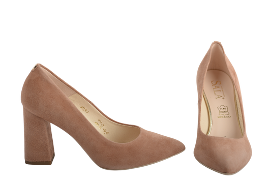 Elegant women's shoes natural leather SALA 9933 nude velour