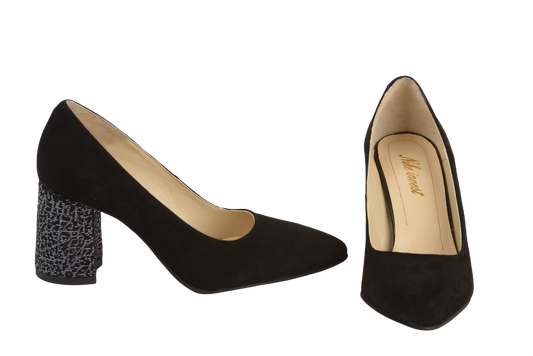 Elegant women's shoes, genuine leather, NIKE 322, black, velour