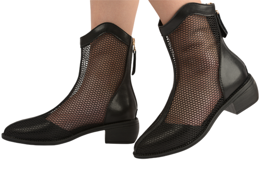 Women's casual boots, natural leather, FORMAZIONE 037, black, mesh