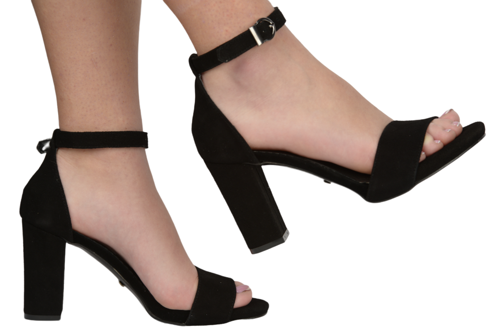 Elegant women's sandals, genuine leather A51, black velour